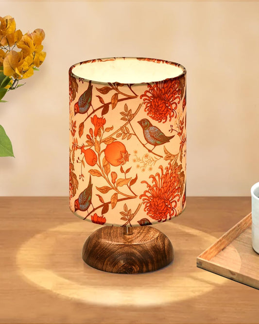 Lexton Birds & Floral Print Table Lamp | Wooden Base | Decorative Accent Light | Without Bulb