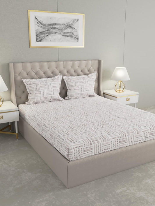 Raymond Home Elegance Cotton Double Bedsheet with Pillow Covers – Brown (010408-BF03)