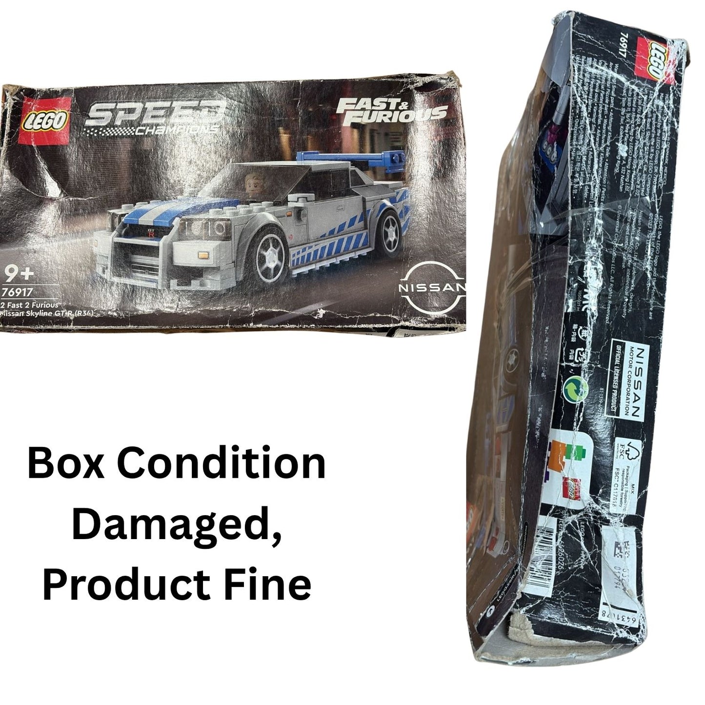 LEGO Speed Champions Nissan Skyline GT-R R34 76917 Race Car Set for Kids 9+ (Box Condition Damaged, Product Fine)