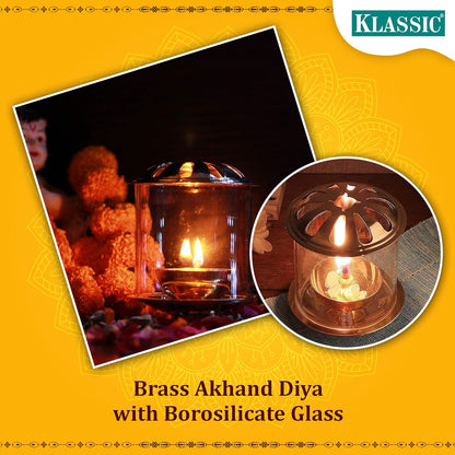 Klassic Swastik Akhand Diya with Borosilicate Glass Shade