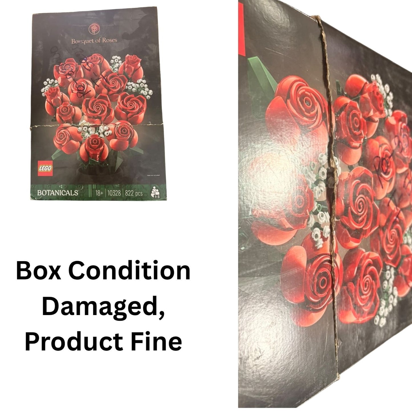 LEGO Rose Bouquet Flower Building Set for Adults, Decorative Gift, 822 Pcs (Box Condition Damaged, Product Fine)