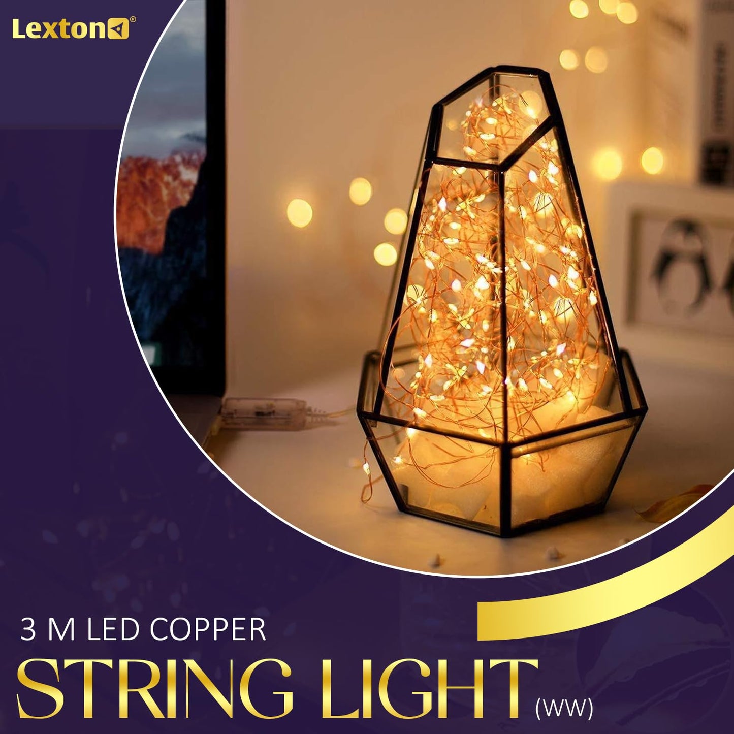Lexton 3M Copper String Fairy Lights – Warm White