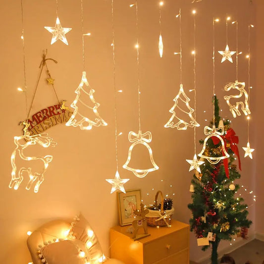 Lexton Curtain LED String Lights with Stars, Bells & Deer