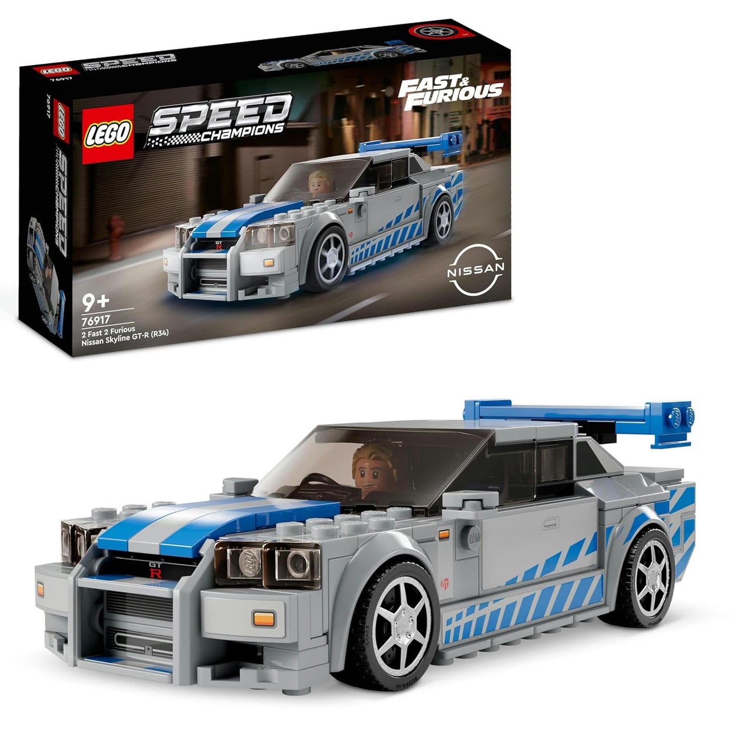 LEGO Speed Champions Nissan Skyline GT-R R34 76917 Race Car Set for Kids 9+ (Box Condition Damaged, Product Fine)