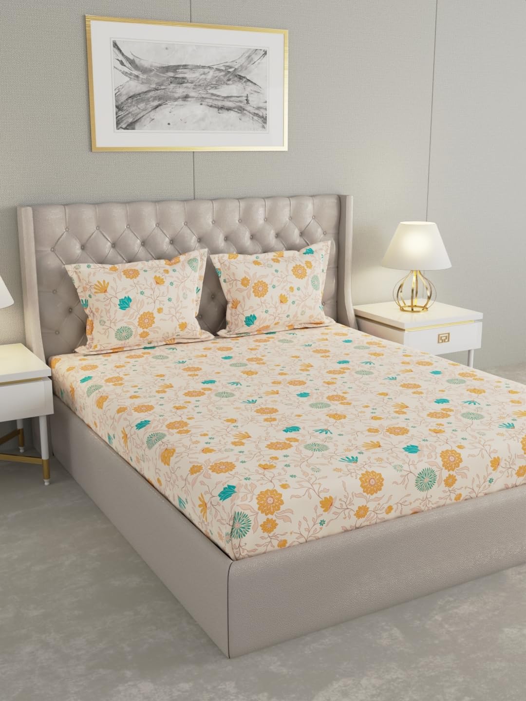 Raymond Home Royal King Cotton Double Bedsheet with Pillow Covers – Cream (012204-BF03)