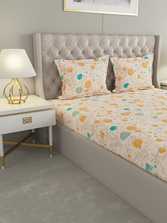 Raymond Home Royal King Cotton Double Bedsheet with Pillow Covers – Cream (012204-BF03)