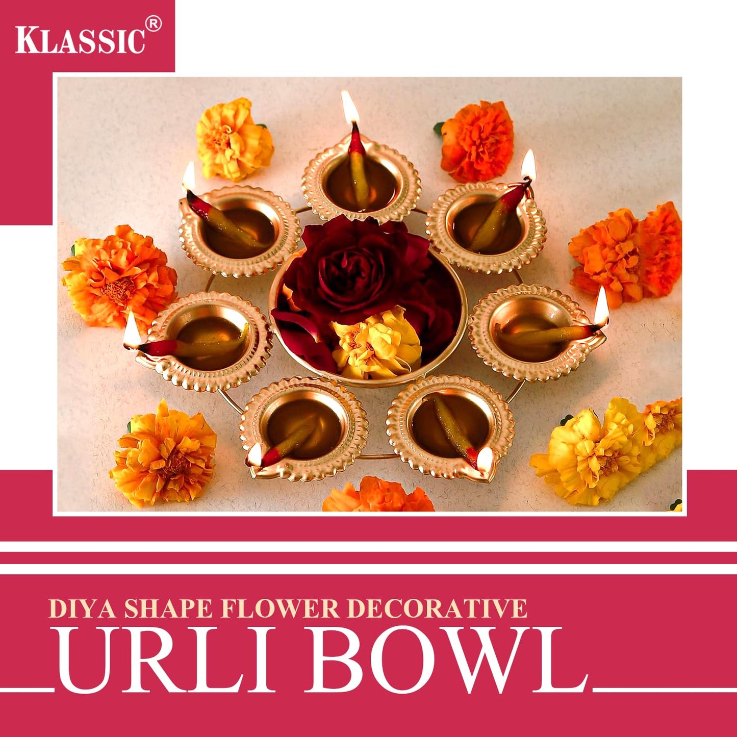 Klassic Handcrafted 6 Diya Flower Urli 8 Inch iCraft by Eagle