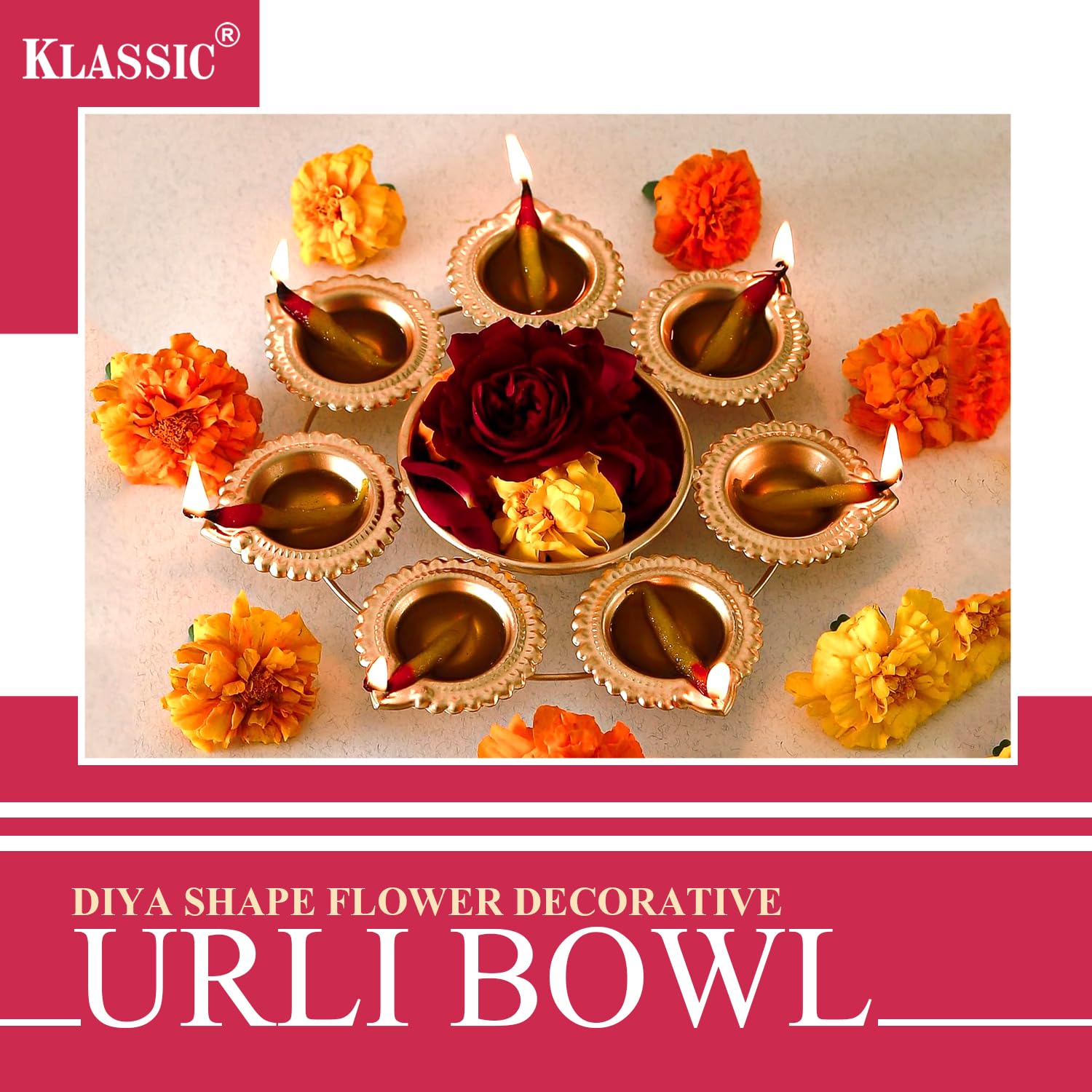 Klassic Handcrafted 6 Diya Flower Urli 8 Inch iCraft by Eagle