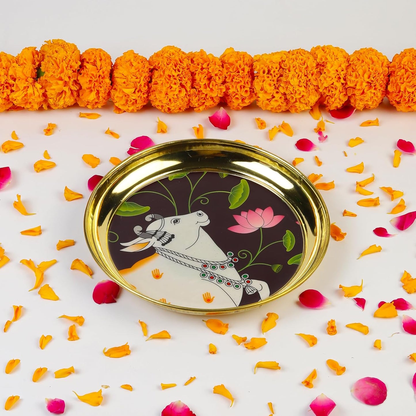 Klassic 8 Inch Brass Pooja Thali for Mandir, Bhog, Diwali, Wedding & Return Gift