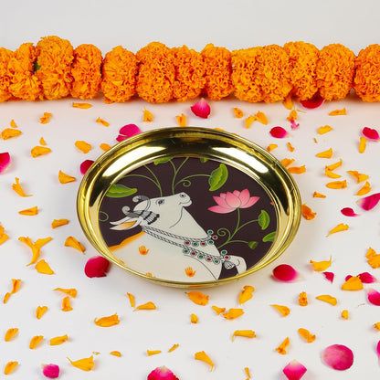 Klassic 8 Inch Brass Pooja Thali for Mandir, Bhog, Diwali, Wedding & Return Gift