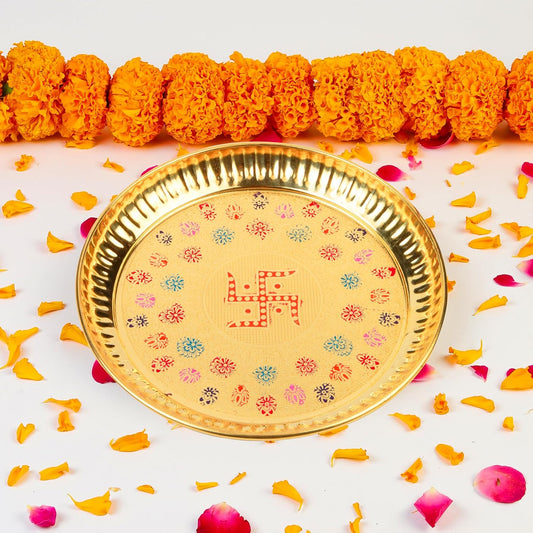 Klassic 6 Inch Pure Brass Swastik Design Puja Thali