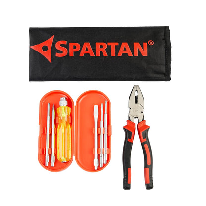Spartan 8 Inch Combination Plier with 5 Piece Screwdriver Set | Heavy Duty Hand Tool Combo