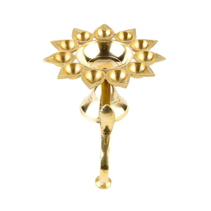 Klassic 9 Inch Brass Aarti Diya with 11 Small Batti & 1 Big Batti for Mandir, Aarti & Puja