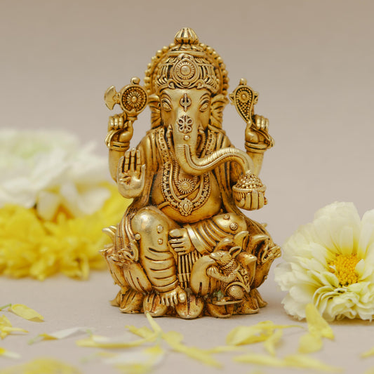 Klassic Lord Ganesha Idol 3.5 Inch | Pure Brass Antique Finish Murti | Pooja Mandir Décor | Diwali Gift iCraft by Eagle