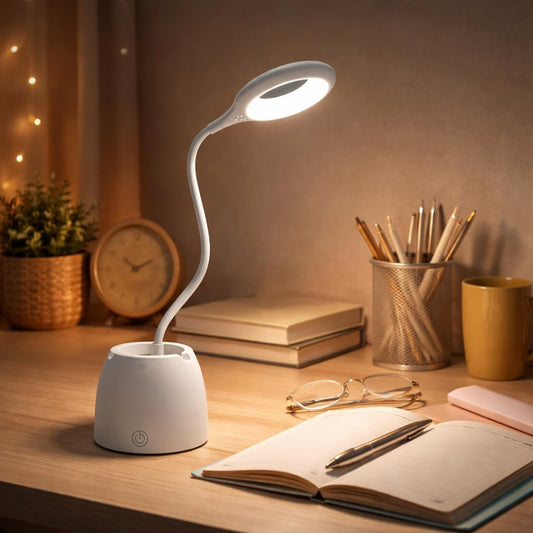Lexton Ring Light Desk Lamp | Touch Control | 3 Light Modes | Study & Office (White)