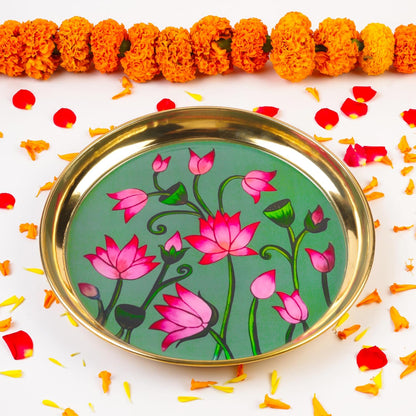 Klassic 8-Inch Handcrafted Brass Lotus Aarti Thali | Decorative Puja Plate