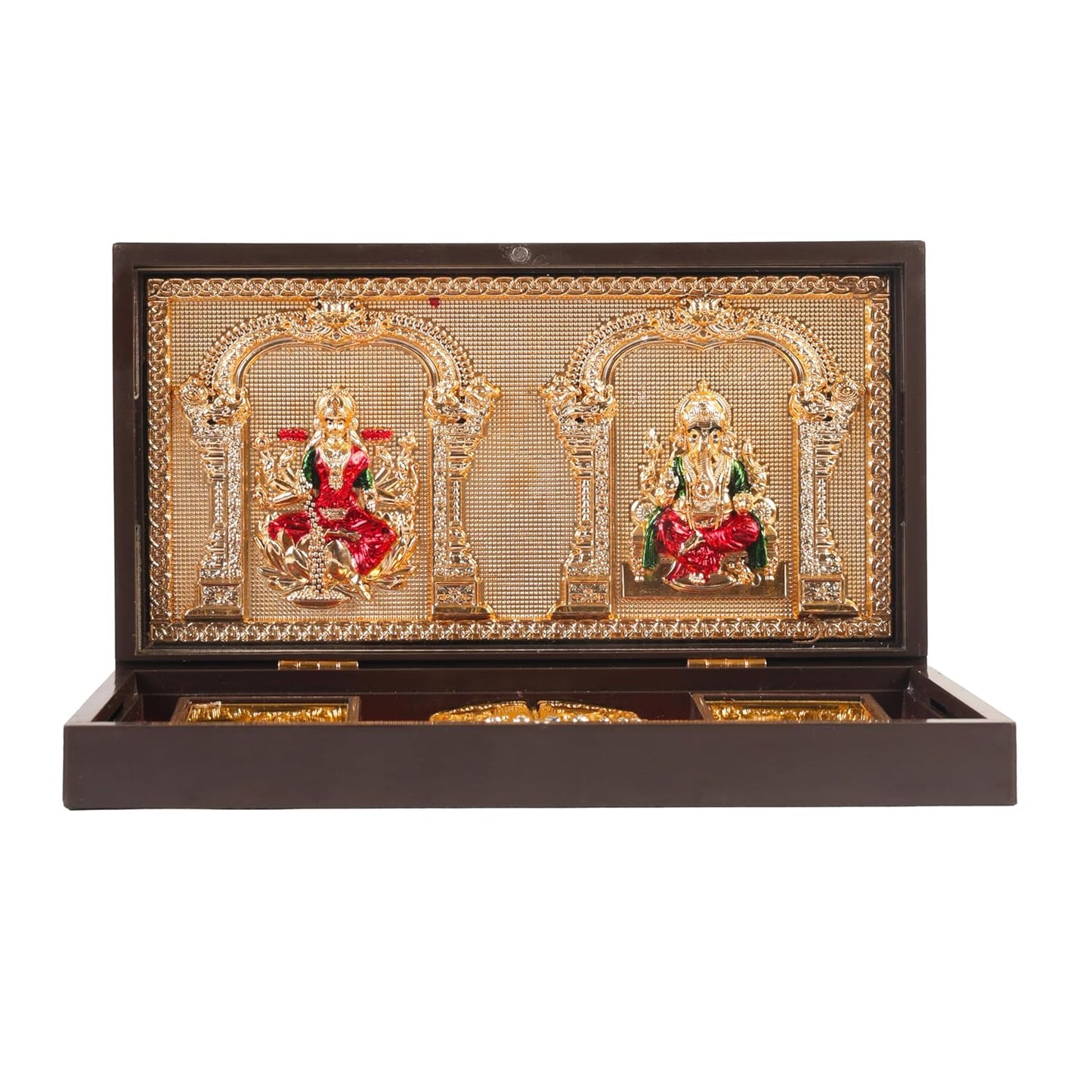 Klassic Lakshmi Ganesh Pooja Box with Shubh Labh & Gold Plated Temple Frame