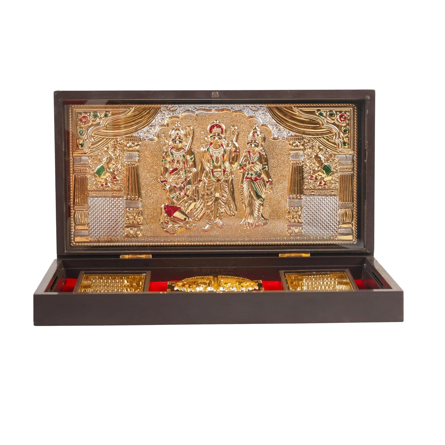 Klassic Ram Darbar Plastic Pooja Box with Hanuman Ji & Gold Plated Temple Frame
