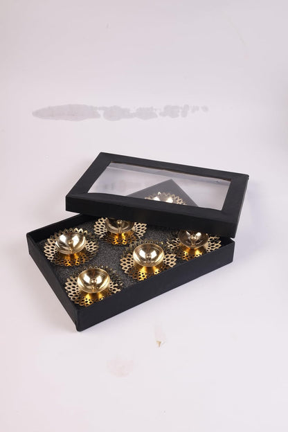 Klassic Pure Brass Flower Design Akhand Deep Diya – Pack of 6