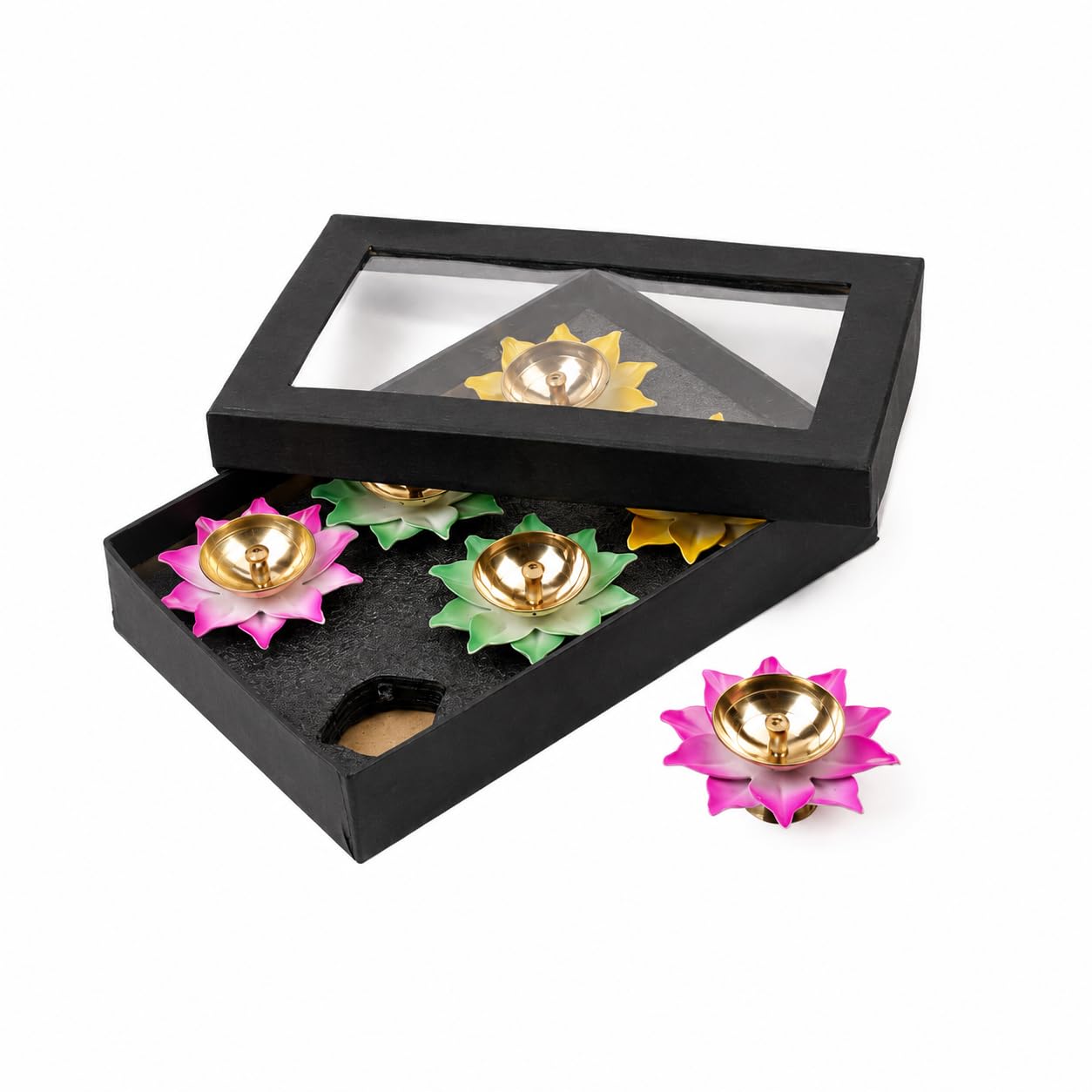 Klassic Lotus Shaped Multicolor Diya Set – Pack of 6