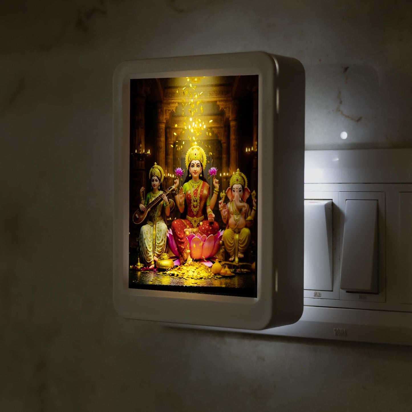Lexton 5" LED Laxmi Ganesh Saraswati Night Light | Warm White