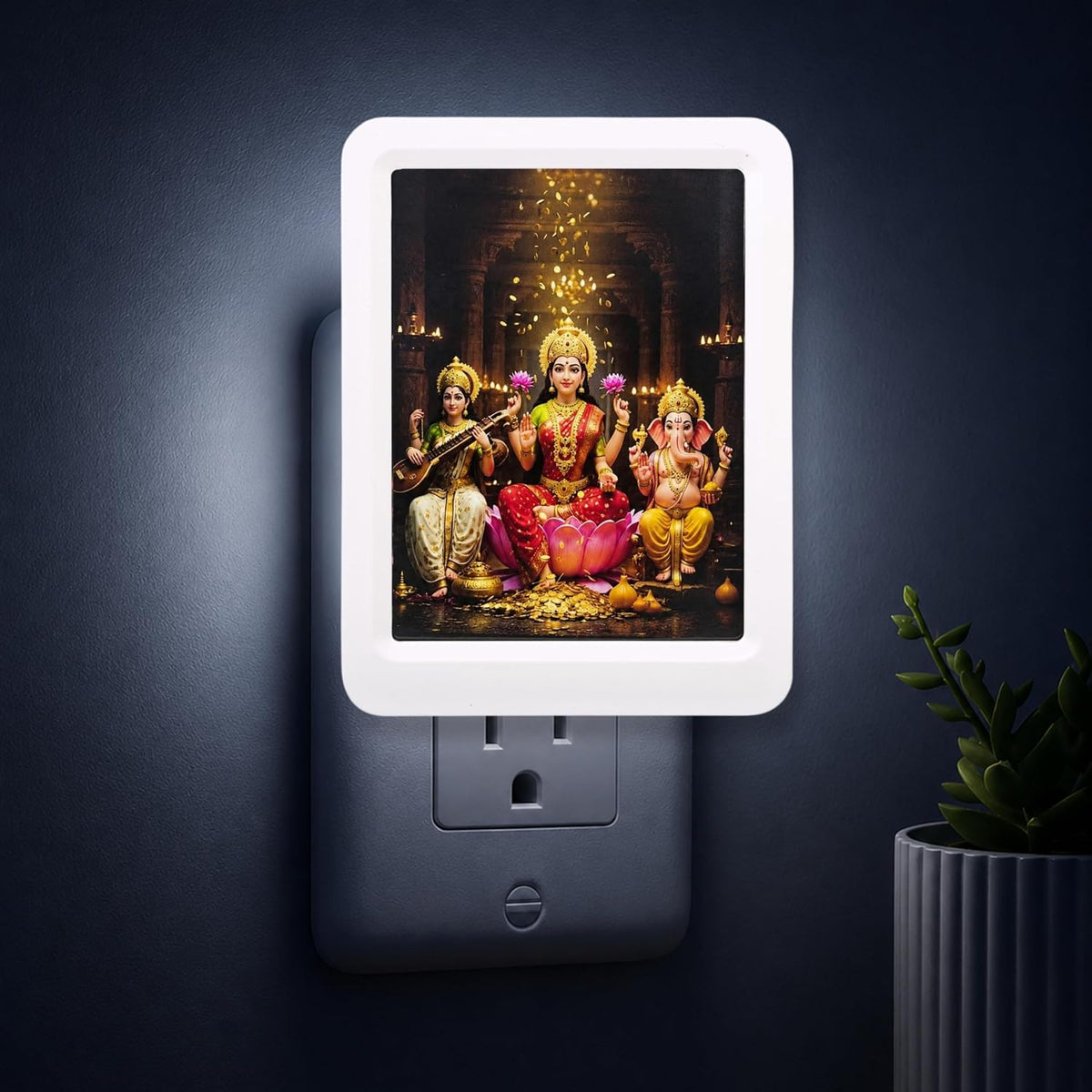 Lexton 5" LED Laxmi Ganesh Saraswati Night Light | Warm White