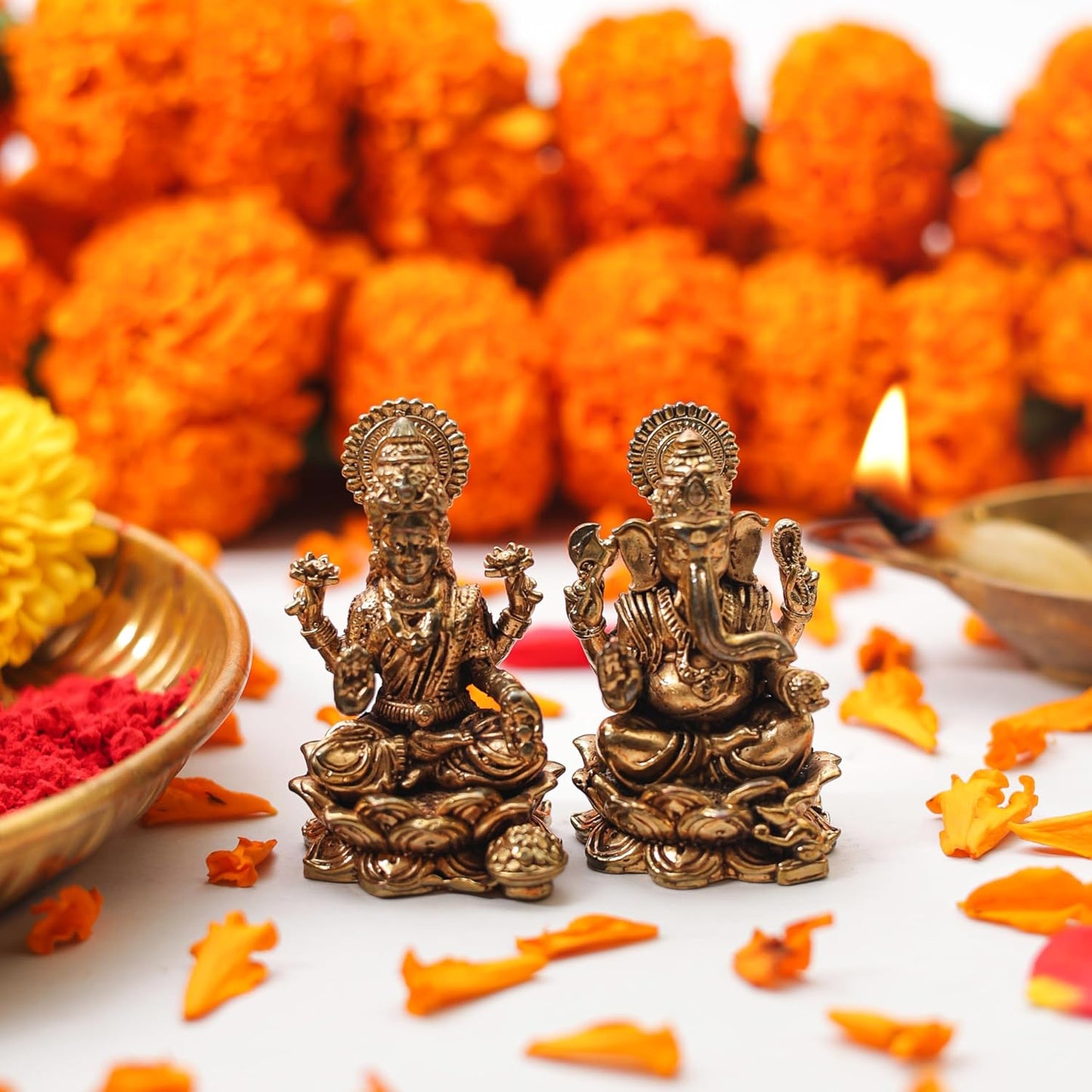 Klassic 1.5 Inch Pure Brass Ganesha & Lakshmi Idol Set | Pooja Murti Combo