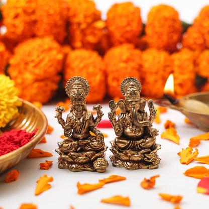 Klassic 1.5 Inch Pure Brass Ganesha & Lakshmi Idol Set | Pooja Murti Combo