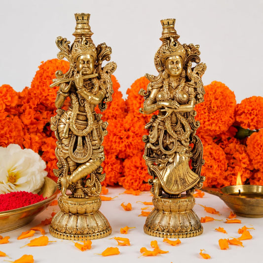 Klassic 5 Inch Pure Brass Radha Krishna Idol | Brass God Statue for Home Temple & Mandir