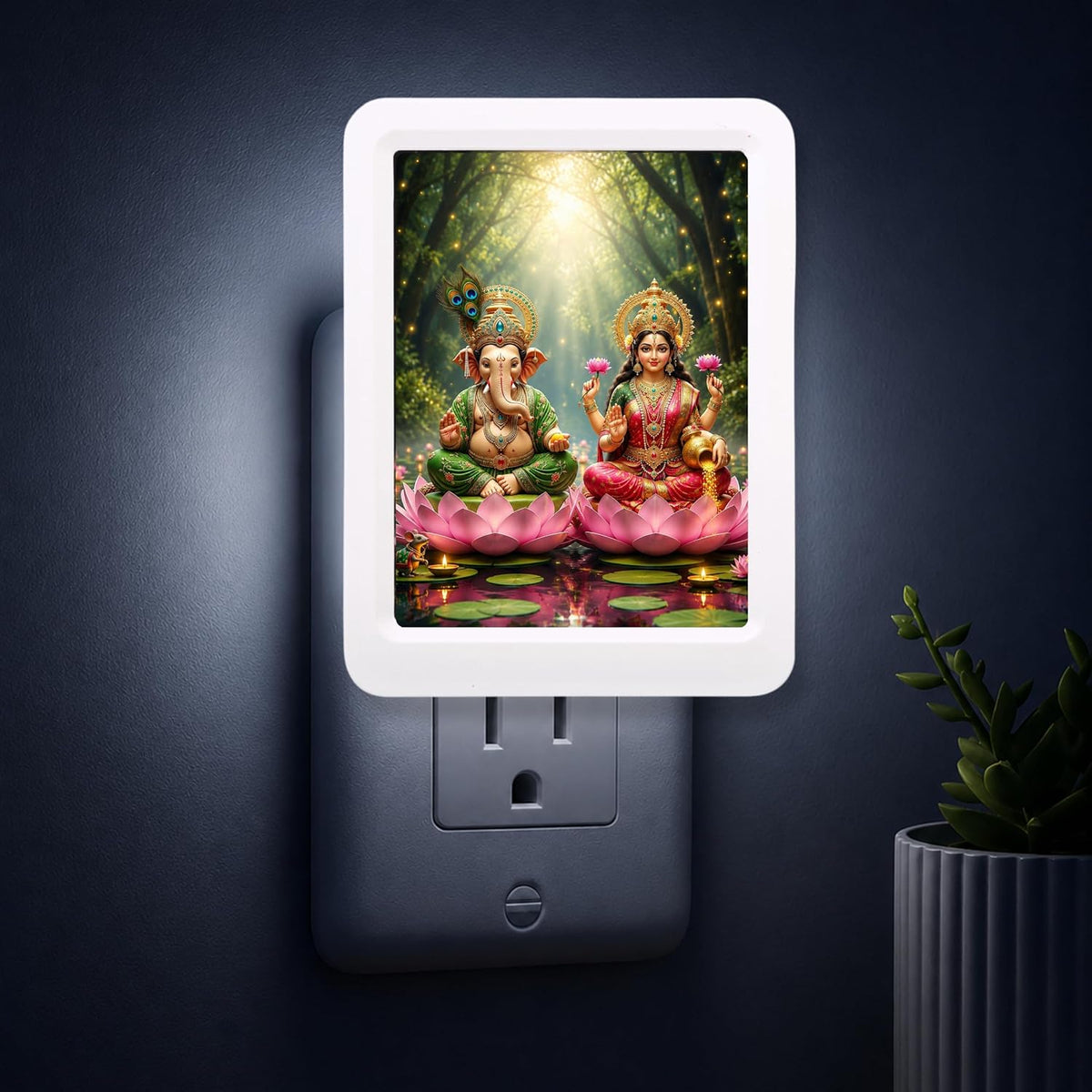 Lexton 5 Inch Laxmi Ganesh LED Night Light | Plug-in Warm White
