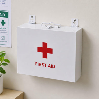 SPARTAN 10.75 Inch Metal First Aid Box with 2 Shelves, Lockable Medicine Cabinet
