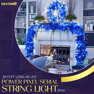 
                  
                    Lexton 36 Feet Long 40 LED Power Pixel Serial String/Fairy Light | Plug Sourced | Suitable for Home & Outdoor Decoration, Diwali, Christmas, Ramadan, Wedding, Party, Festival (Pack of 1, Blue)
                  
                