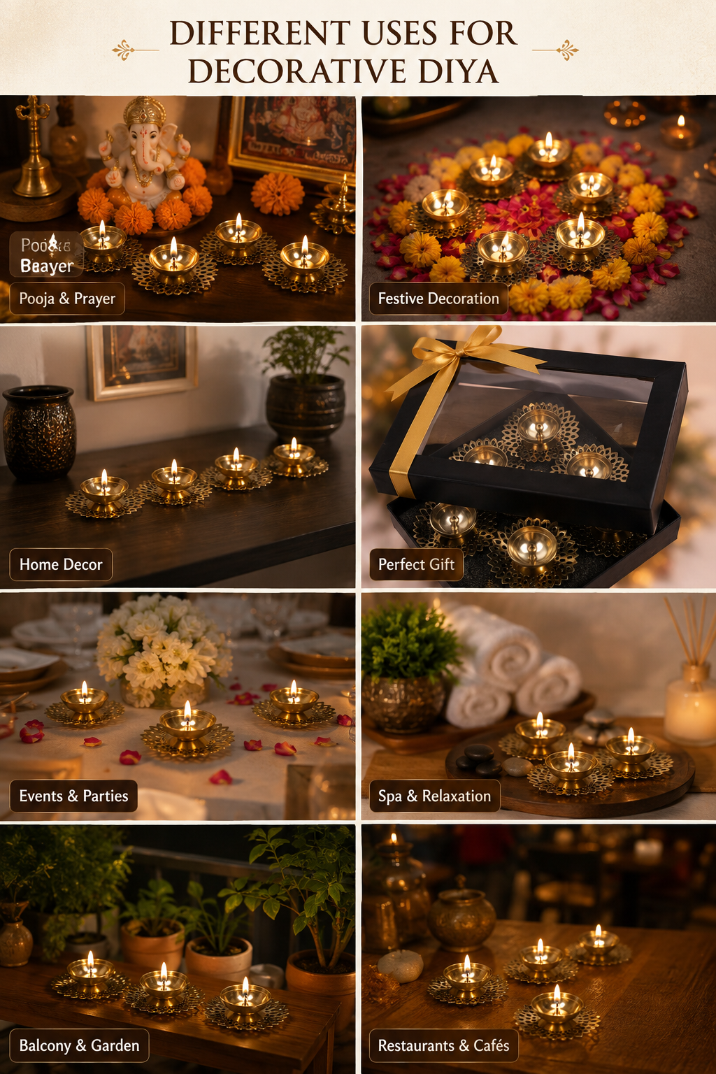 Klassic Pure Brass Flower Design Akhand Deep Diya – Pack of 6