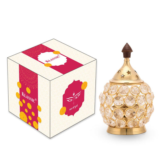 Klassic Brass Crystal Matki Diya – Medium, Golden