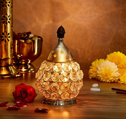 Klassic Brass Crystal Matki Diya – Medium, Golden