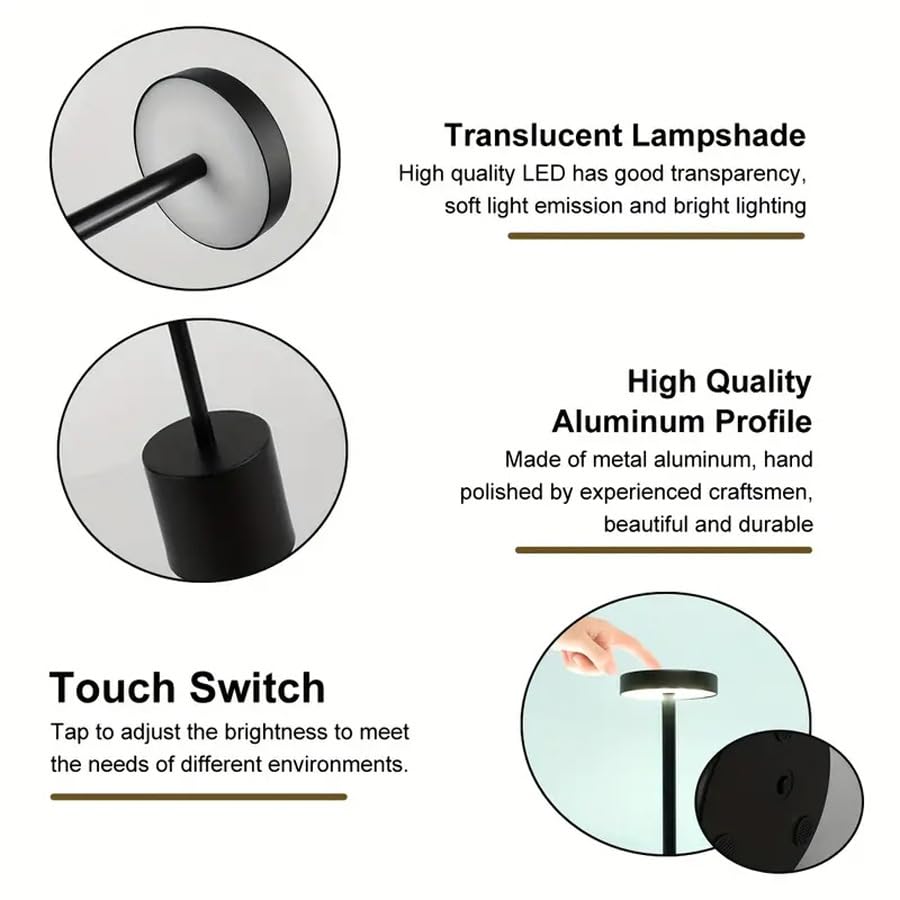 Lexton Rechargeable LED Table Lamp | Portable Cordless Desk Light Black