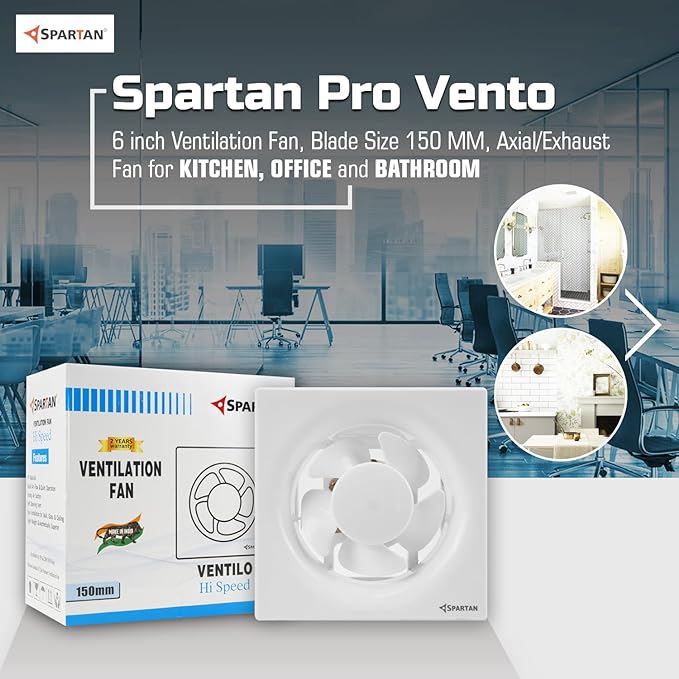 Spartan Ventilo 6 inch Exhaust Fan | Blade Size 150 mm | 6 Months Warranty | Ventilation Fan | For Kitchen, Bathroom with Strong Air Suction, Rust Proof Body and Dust Protection Shutters (White)