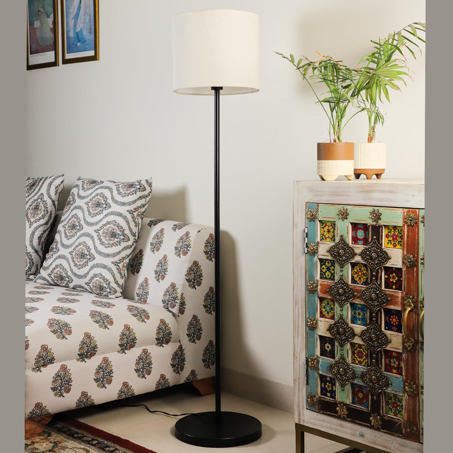 Lexton Eco DIY Metal Floor Lamp with White Shade – Black
