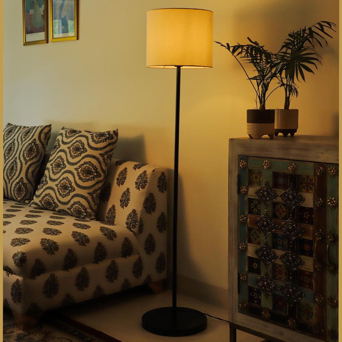 Lexton Eco DIY Metal Floor Lamp with White Shade – Black