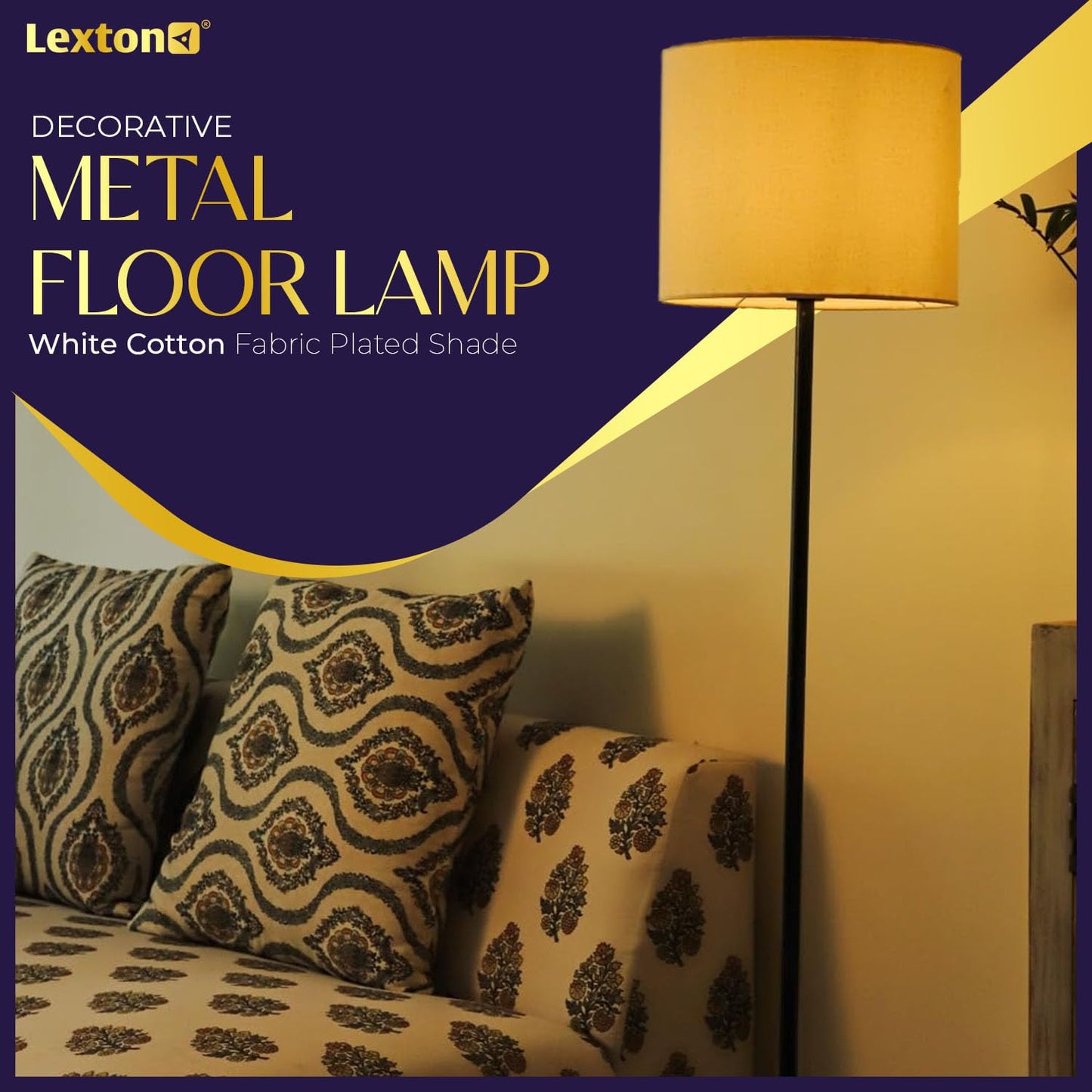 Lexton Eco DIY Metal Floor Lamp with White Shade – Black