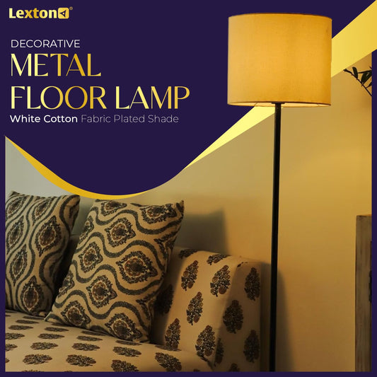 Lexton Eco DIY Metal Floor Lamp with White Shade – Black
