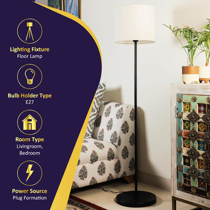 Lexton Eco DIY Metal Floor Lamp with White Shade – Black