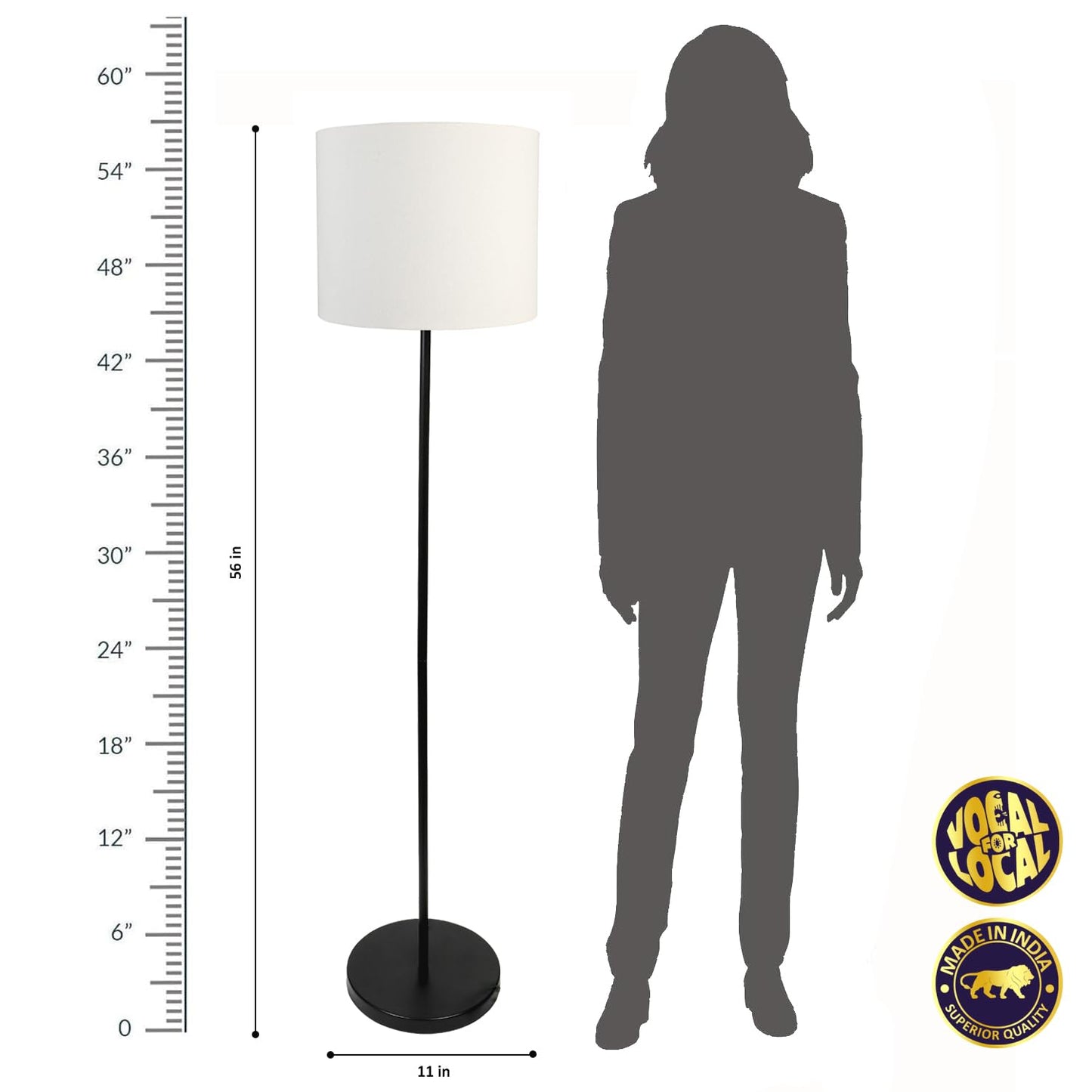 Lexton Eco DIY Metal Floor Lamp with White Shade – Black
