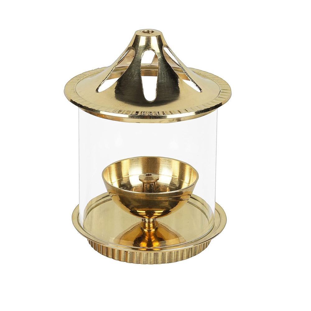 
                  
                    Klassic Medium Akhand Diya with Borosilicate Glass Shade | High-Quality Brass | Oil Lamp | Diya for Pooja, Home Decoration, Gold Lid for Jyoti Lighting in Bedroom, Mandir(5 Inches, Cylindrical)
                  
                