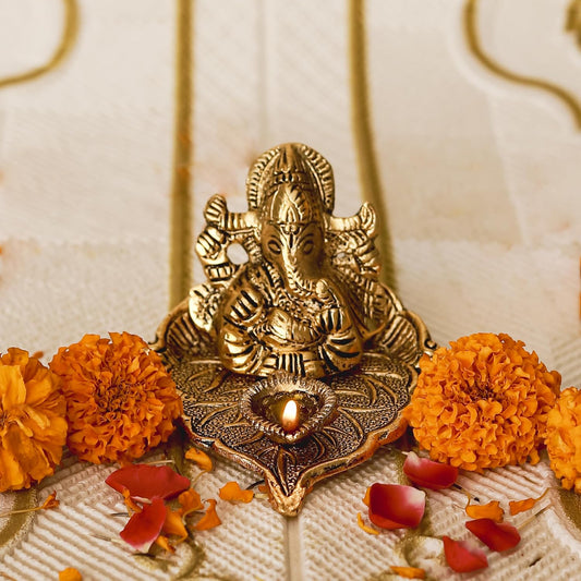 Klassic Antique Golden Metal Ganesh Diya