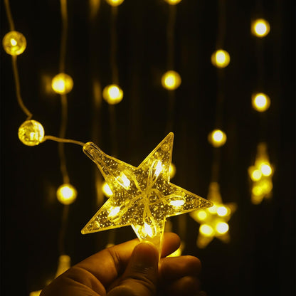 Lexton Warm White Star Curtain Lights | 81 LEDs, 8 Flash Modes for Home, Party & Festival Decor