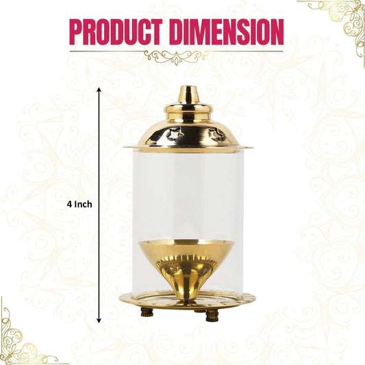 Klassic Akshi Navjyoti 4" Brass Diya with Glass Shade  Decorative Oil Lamp