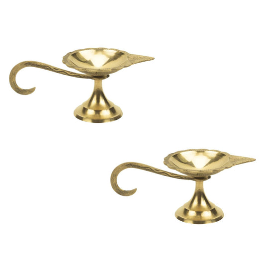 Klassic Brass Puja Diya with Curved Handle – 2Pc