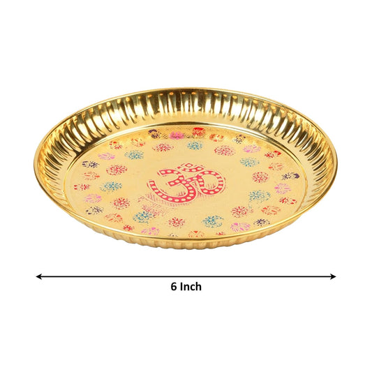 Klassic 6 Inch Pure Brass Om Puja Thali