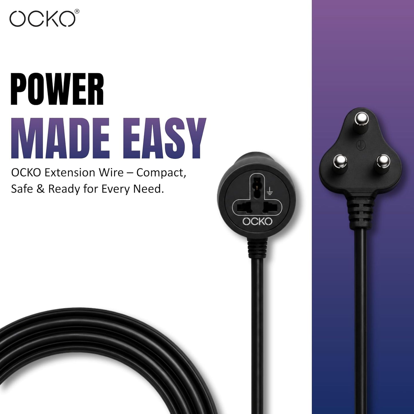 Ocko 10M Heavy-Duty 3-Pin Extension Cord | 10A 1500W Power Cable
